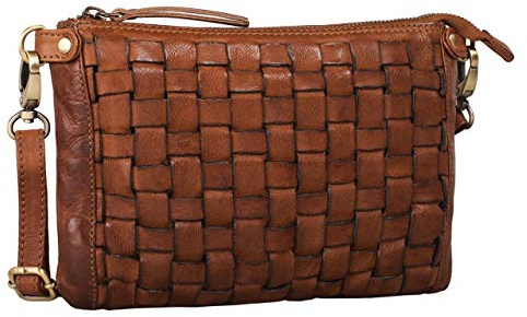 STILORD Jana läderhandväska dam retro liten axelväska clutch stilfull kvällsväska utekväll väska partytaske flätad fritidsväska äkta nötkött läder Farbe:Ockrabrun