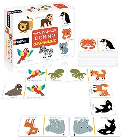 Nathan - Mein erster Domino Tiere – entwickelt das Gedächtnis und das Lernen der Tiere – Lernspiel – kann alleine oder mit der Familie gespielt Werden – für Kinder ab 2 Jahren