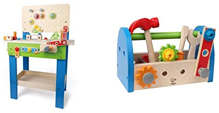 Hape Master Workbench | Award-Winning Kid's Wooden Tool Bench Toy Pretend Play Creative Building Set, Height Adjustable 35 Piece Workshop for Toddlers & Fix-It Tool Box with Accessories