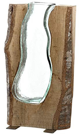 Leonardo Casolare, Deko-Vase aus Holz und Glas, handgefertigte, rustikale Tischvase in modernem Country-Style, Unikat, Höhe: 36 cm, 038510, 1 Stück