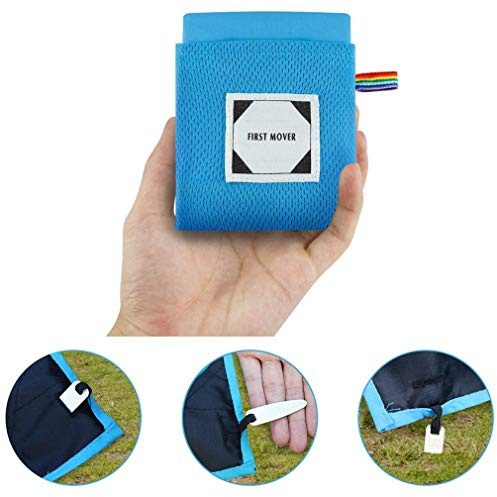 X-Labor Ultraleicht Mini Picknickdecke Stranddecke wasserdichte sandabweisende wärmeisoliert kompakt Nylon Tragbare Camingmatte Pocket Blanket blau 110x150 cm