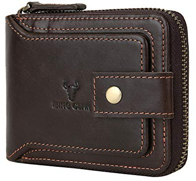 MING CLAN Leather RFID Blocking Bifold Wallet For Men With Zipper, Flap ID Window Zip Coin Pocket, Big Capacity Credit Card Holder For Travel