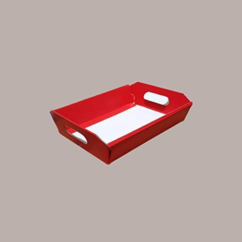 Lucgel Cesto Vassoio Rettangolare Piccolo Regalo Natale in Cartoncino Rosso grafica effetto pelle 220x160H50mm - 10 pezzi -