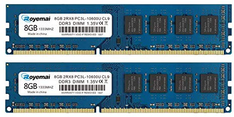 PC3L-10600U 16GB Kit (2 x 8GB) DDR3 1333 10600 Arbeitsspeicher DDR3L Dimm 2Rx8 1.35V/1.5V CL9 Arbeitsspeicher für Desktop Computer