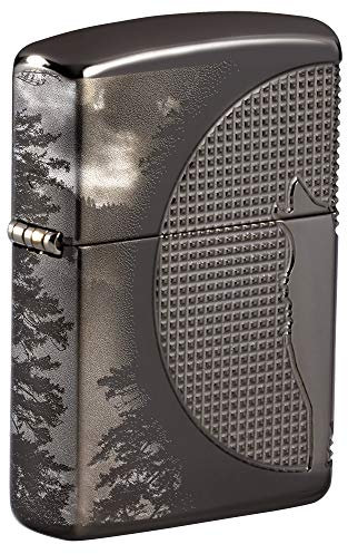 Zippo Armor Black Ice - Wolf Design Multi Cut Photo Image 360° - Briquet Essence Coupe-Vent Rechargeable dans Un Coffret Cadeau
