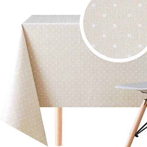 Wachstuchtischdecke PVC Wachstuch Tischdecke - Rechteck 300 x 140 cm - Groß Vinyl Wachstischdecke Tupfen Beige