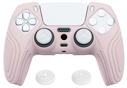 eXtremeRate PlayVital Coque Protection pour ps5 Manette,Housse Silicone avec Capuchon pour ps5 Joystick Controller Cover Skin Antidérapante,Édition Samouraï-Rose