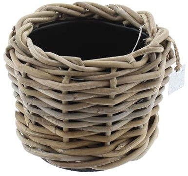 Klocke Dekorationsbedarf Rattan Pflanzkorb mit Einsatz - Handgeflochtener Pflanzkübel für Innen & Außen - Robuste Pflanzschale für Terrasse, Garten & Wohnbereich - Naturlook (⌀ 20 cm - H: 15 cm)