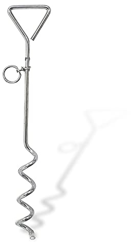1x 16 Heavy Duty Steel Spiral Dog Stake Ground Spike Anchor for Dog Tether Tie Out Cable, Outdoor Camping, Stainless Steel (Silver, 1x 40cm)