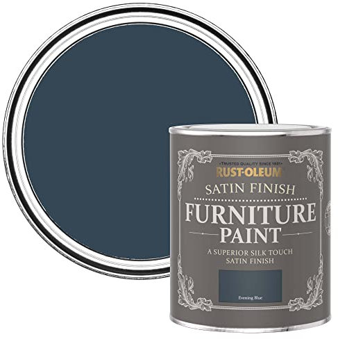 Rust-Oleum dunkelblau Möbelfarbe mit Seidenglanz-Finish, geruchsarm und wasserbasiert für Innenholz - Abendblau 750ML