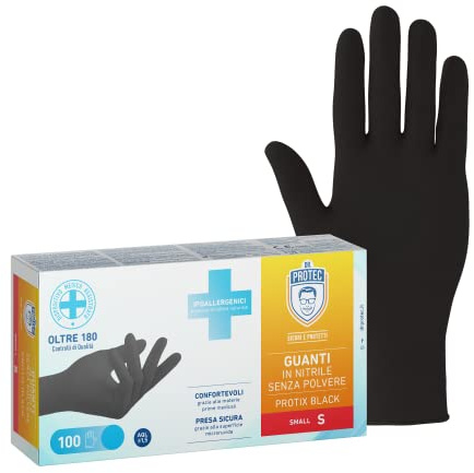 Dr. Protec,Protix Black, Guanti in Nitrile, Senza Polvere, Taglia S,100 Pezzi