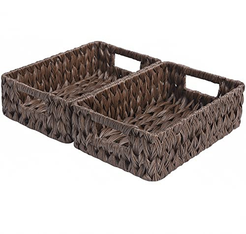 GRANNY SAYS Aufbewahrungskorb, 2er-Pack Körbe, Korb geflochten, Flechtkorb für Badezimmer, braun Korb für Regal, wasserdicht Körbchen geflochten, Regalkörbe mit Griffen, Baskets, Geschenkkorb leer