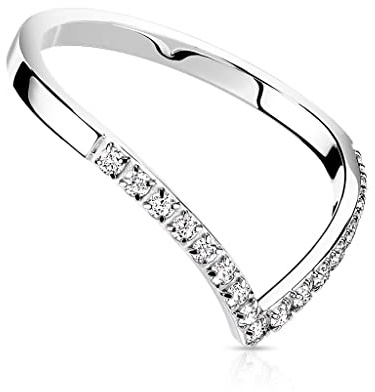 Paula & Fritz® Ring Damen geschwungener Ring Silber 17 Zirkonia 316L Chirurgenstahl Größe 52 (16,6) 2-mm Breit Partnerring Verlobungsring Ehering V-Ring