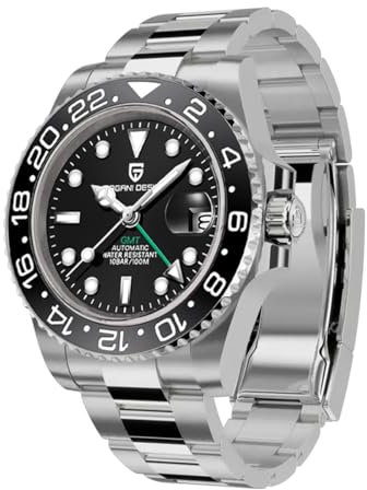 SUZAKU PD-1662 Uomo Automatico GMT Meccanico in Acciaio Inox 40MM Orologio in Cristallo di Zaffiro Impermeabile Luminoso Moda Business Uomo(Nero)