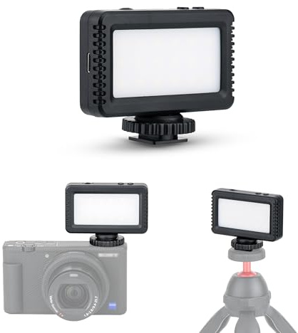 KIWIFOTOS Mini Kamera Videoleuchte für Sony ZV-E10 ZV-1 II ZV-1F Alpha 6400 A7C PowerShot V1 EOS R50 V M50II Fuji X100VI Zfc, Tragbare Vlog Beleuchtung Foto Licht, Wiederaufladbare LED Füllleuchte