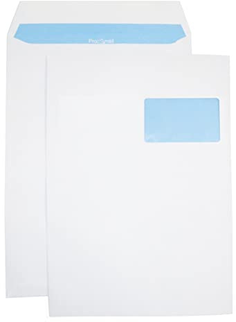 Netuno 250 buste bianche a sacco formato C4 22,9 x 32,4 cm 90g buste grandi con finestra destra strip adesivo per fatture volantini flyer documenti lettere ufficio