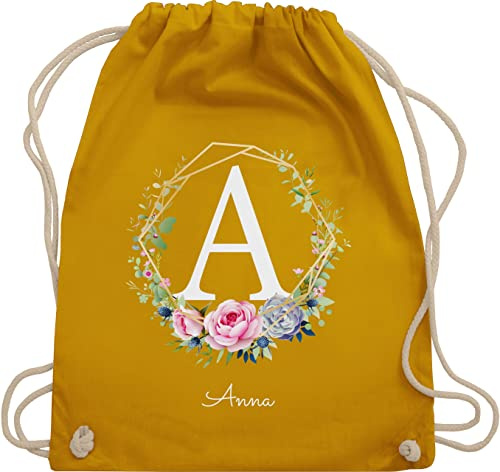Turnbeutel Rucksack - Initialen - Personalisierte Geschenke Frauen I Geschenkideen Mädchen mit Namen I Geschenke Freundin - Unisize - Senfgelb - buchstaben schulkind beutel anfangsbuchstabe