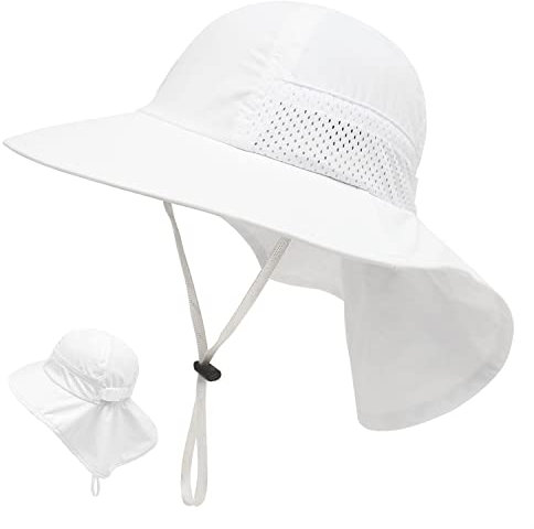 LINSOCLE Baby Sonnenhut Mädchen Jungen Mütze Kinder mit Nackenschutz Baumwolle Atmungsaktiver UV-Schutz UPF 50 Sommerhut Kleinkind Mädchen Faltbar Strandhut für Kinder im Alter von 2–6 Jahren