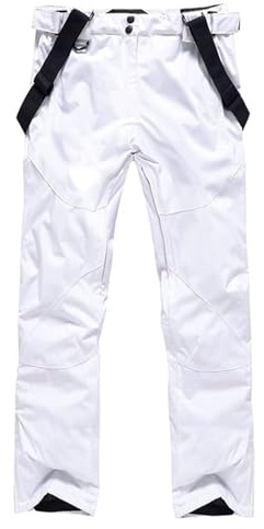 ALSOGO Pantalon de ski à bavette pour homme imperméable coupe-vent pantalon de neige pantalon d'extérieur snowboard bavette avec sangle amovible, Blanc., M