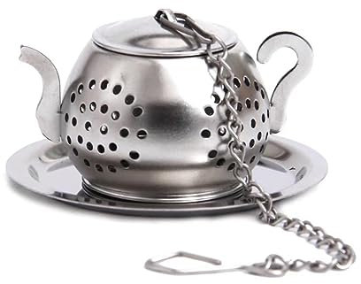 2 Stück Teesieb Teeei Edelstahl Teefilter Tasse mit Kette und Abtropfschale für Losen Tee Lustig Tea Gewürzsieb Dauerfilt Siebeinsatz Teefilterhalt Teehalter Gewürzei für Teekannen (Silber)