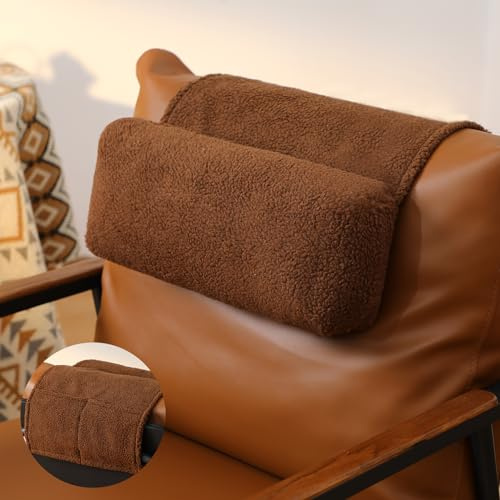Beeveer Cuscino per testa e collo in sherpa, per sedia reclinabile, con tasca portaoggetti, sollievo per il collo e supporto cervicale, per viaggi, casa, divano, poltrona, 60 x 40 cm (marrone)