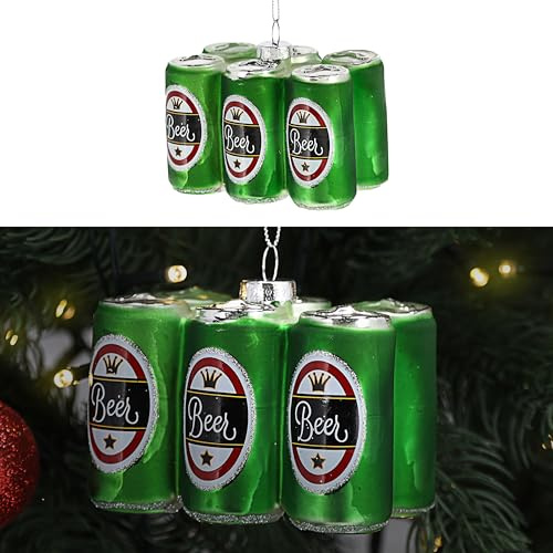 Christbaumschmuck Bierdose | handbemalt 10x3x4,5cm Glas bunt Glitzer | Weihnachtsaufhänger für Tannenbaum (1 x Christbaumschmuck Bierdose)