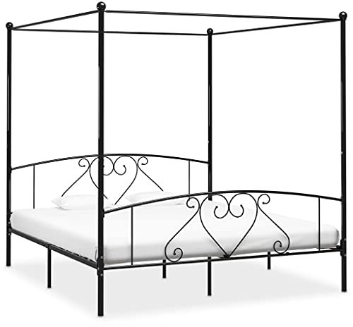 heybb Himmelbett-Gestell Schwarz Metall 180 x 200 cm Himmelstange Klemmen Betthimmel Stange Himmelbett Gestell Moskitonetz Halterung Bett 284438