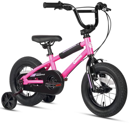 AVASTA 12 Pouces vélo Enfant Style BMX avec Roues de Support Frein à rétropédalage pour 1 2 3 4 Ans garçons Filles Bambins débutants Coureurs, Rose