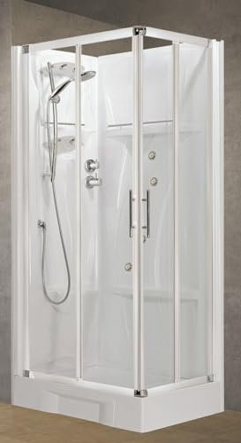 Novellini New Holiday A90 Idromassaggio 90x90 cm Cabina Doccia Multifunzione Apertura 2 Ante Scorrevoli Angolo Destro Sinistro Miscelatore Termostatico Vetro Trasparente Profilo Bianco Altezza 206 cm