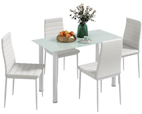 HOMCOM Essgruppe Esstisch mit 4 Stühlen Platzsparend Esszimmergruppe Sitzgruppe Küchentisch-Set für Esszimmer, Küche Weiß