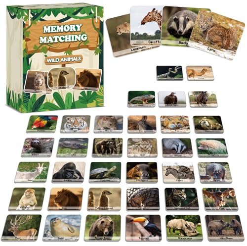 gisgfim 50 Pairs Memory Matching Game Wild Animals Concentration Memory Card Matching Games