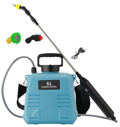 Fonowx Rociador Eléctrico para Césped, Botella Rociadora de Agua, Recargable, Portátil, con 3 Boquillas de Niebla Y Varillas Retráctiles para Limpieza de Jar, 5L Azul
