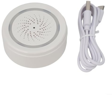 HEBEOT Sirène WiFi Alarme pour Tuya Smart Siren Alarme, Forte 100DB, Capteur de Température et d'Humidité, Lumière Stroboscope Visuelle 18 Types D'alarme Sonore