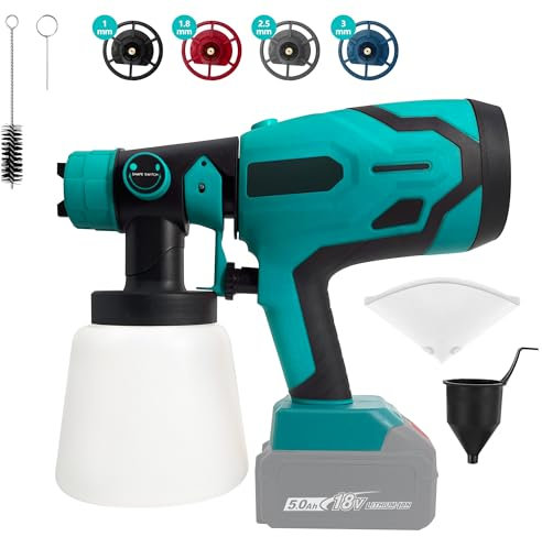 bycpower Farbsprühsystem für Makita 18 V Akku, Farbspritzpistole mit 4 Düsen, 3 Muster, 1000-ml-Tank, kabellose Farbpistole für Gartenzaun