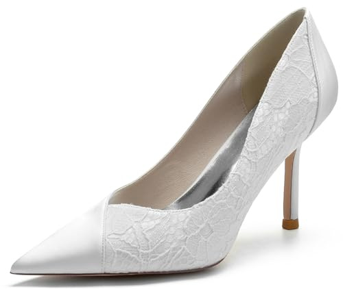 MINITOO Comode scarpe da sposa da donna con tacco a centesimo schiusa matrimonio sera décolleté MY006, My006 Bianco 8 5 cm tacco, 36 EU