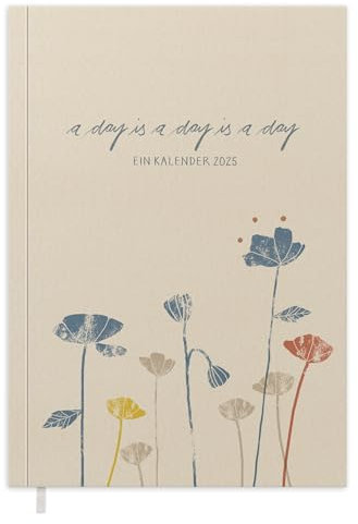 Terminkalender A5, 365 gute Tage Kalender 2025, Tagesplaner mit Leseband für mehr Achtsamkeit, 1 Tag pro Seite, Tageskalender, Notizbuch & Terminplaner, Softcover, Creme Blau, klimaneutral, FSC Papier