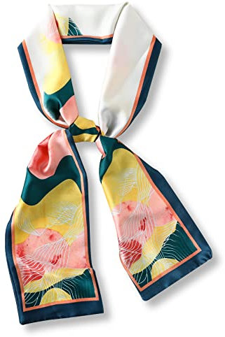 Dünner Seidenschal for Damen, mit Paisley-Muster und Punkten bedruckt, klassischer Satinschal im Retro-Stil, schmaler langer Halsschal, dekoratives Halstuch, Haarband, Bandanas, Kopfschmuck(Pink Flora