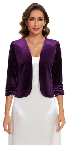 MINTLIMIT Damen Strickjacke Kurz Samt Bolero 3/4 Ärmel Cardigan Vorne Bolerojacke Elegant Blazer Vorne Gefüttert