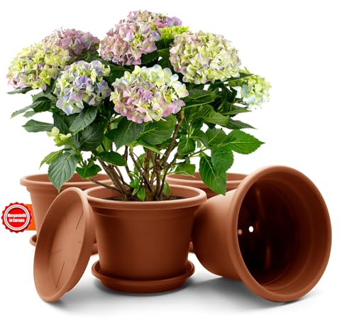BigDean 4X Blumentopf mit Untersetzer rund ø 20 cm Terracotta wetterfest | wetterfester Pflanzkübel Made in Europe