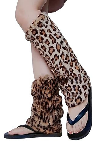 Xuanxi Leopard Fuzzy Faux Pelz Beinwärmer Pelz Lange Manschetten Paar Karneval Stiefel JK Uniform, braun, A