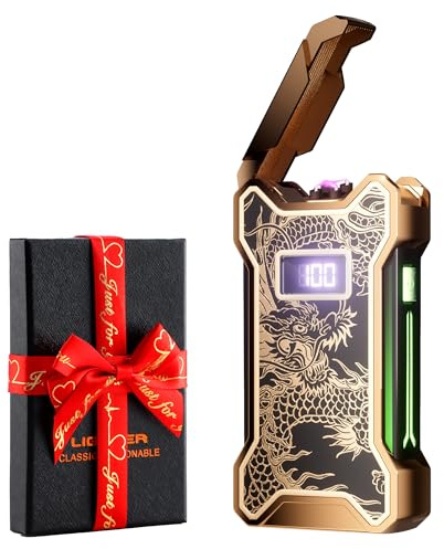 Dachance Electric Lighter for Men Dad Him Digital Counter Bettary Display Windproof Flameless Plasma USB Rechargeable Arc Birthday Gifts for Men, Boyfriend, Husband (Dragon)