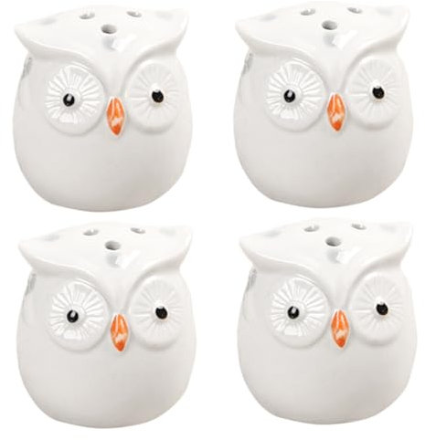 Ciieeo 4piezas Caja De Condimentos Cerámica Tarros Forma De Búho Almacenamiento Para Especias Diseño Decorativo Para Hogar