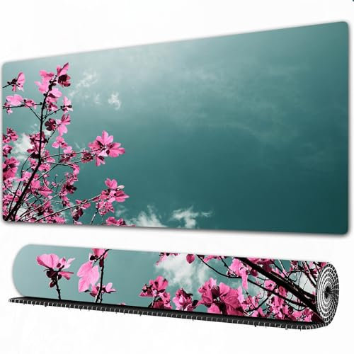 FEHWI Gaming Mouse Pad Extra Large Keyboard Mouse Mat Desk Pad Soft Smooth Surface and Anti-Slip Rubber,Floral, Fig Tree with Exotic Flowers Sunny Spring Spring Plants Scenic Natu,16x29.5 in