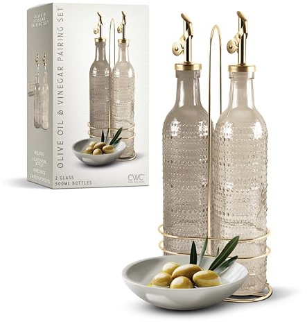 COOK WITH COLOR Glass Olive Oil Bottle Dispenser - 2 Pack- 17oz Oil and Vinegar Cruet - Olive Oil Carafe Decanter for Kitchen
