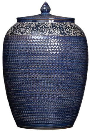 YVYKFZD Ceramic Rice Container, Ceramic Rice Bucket With Lid, Large Food Storage Container Ceramic Rice Cylinder, Classic Rice Storage Box Grain Dispenser, for Flour, Nuts, Oatmeal(A 50KG)