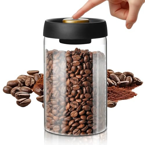 WANDGU Barattolo per caffè ermetico: contenitore per caffè, barattoli con coperchio sottovuoto, contenitore per caffè in vetro, contenitore per caffè per chicchi di caffè, tè, noci, cacao, caffè (1200