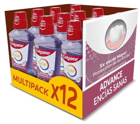 Enjuague Colgate Total Advanced Encías Sanas Menta Suave Pack 12 x 500ml | Protección Antibacteriana Ininterrumpida* | 5 Veces Mayor Protección de las Encías** | 0% alcohol***