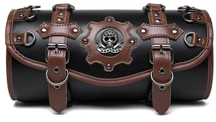 Micoklinlin Motorrad-Satteltasche aus Wasserdicht PU Leder, Vintage-Design Motorrad Taschen, Universelle Werkzeugrolle Werkzeugtasche mit Schnallen (Braun und schwarz)