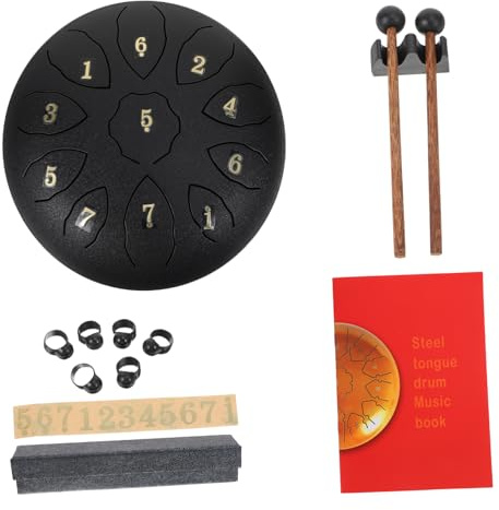 Zungentrommel 8 Zoll 11 Noten aus Kohlenstoffstahl in Schwarz | Yoga und Meditation, Glatte Oberfläche ohne Spuren, Dicker Korpus, Zubehör Enthalten