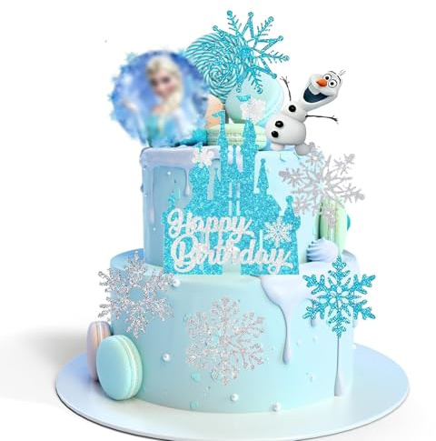 8 Pcs Frozen Cake Toppers, Frozen Party Decorations Birthday Cake Topper Set, Snowflake Cartoon Birthdays Decorations, Party Supplies for Kids Birthday Blue Princess Theme Cakes Decora for Girls
